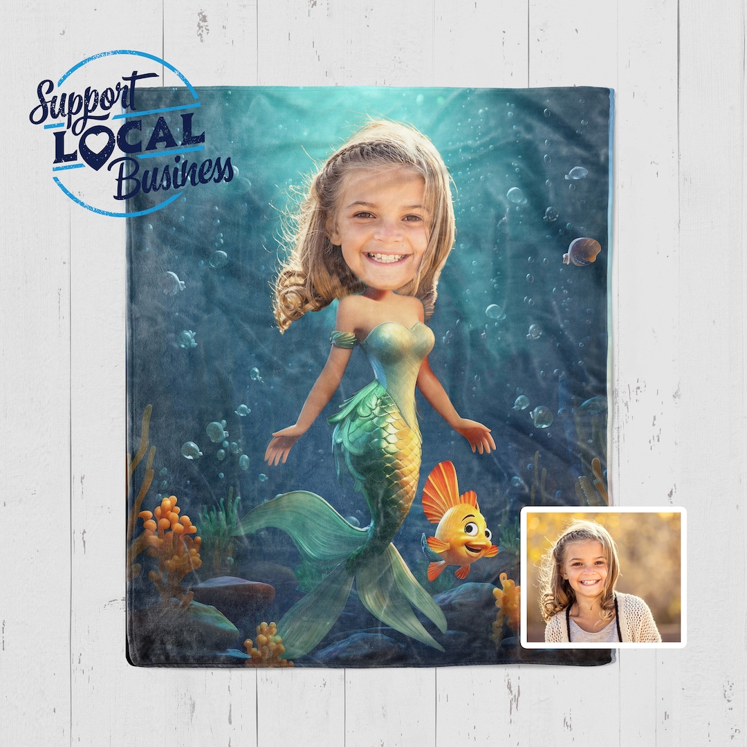 Kids Mermaid Blanket, Personalized Kids Blanket, Custom Blanket for