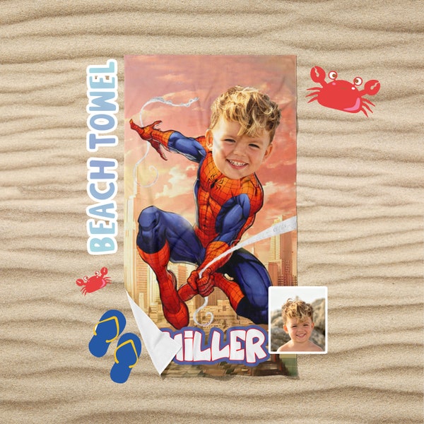 Kids Superhero Beach Towel, Personalized Kids Beach Towel, Custom Beach Towel For Boys, Spidey Beach Towel