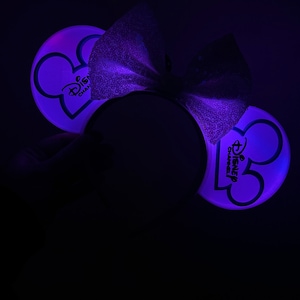 May include: Purple light-up Mickey Mouse ears with a sparkly silver bow and the text "Disney Channel" on each ear.