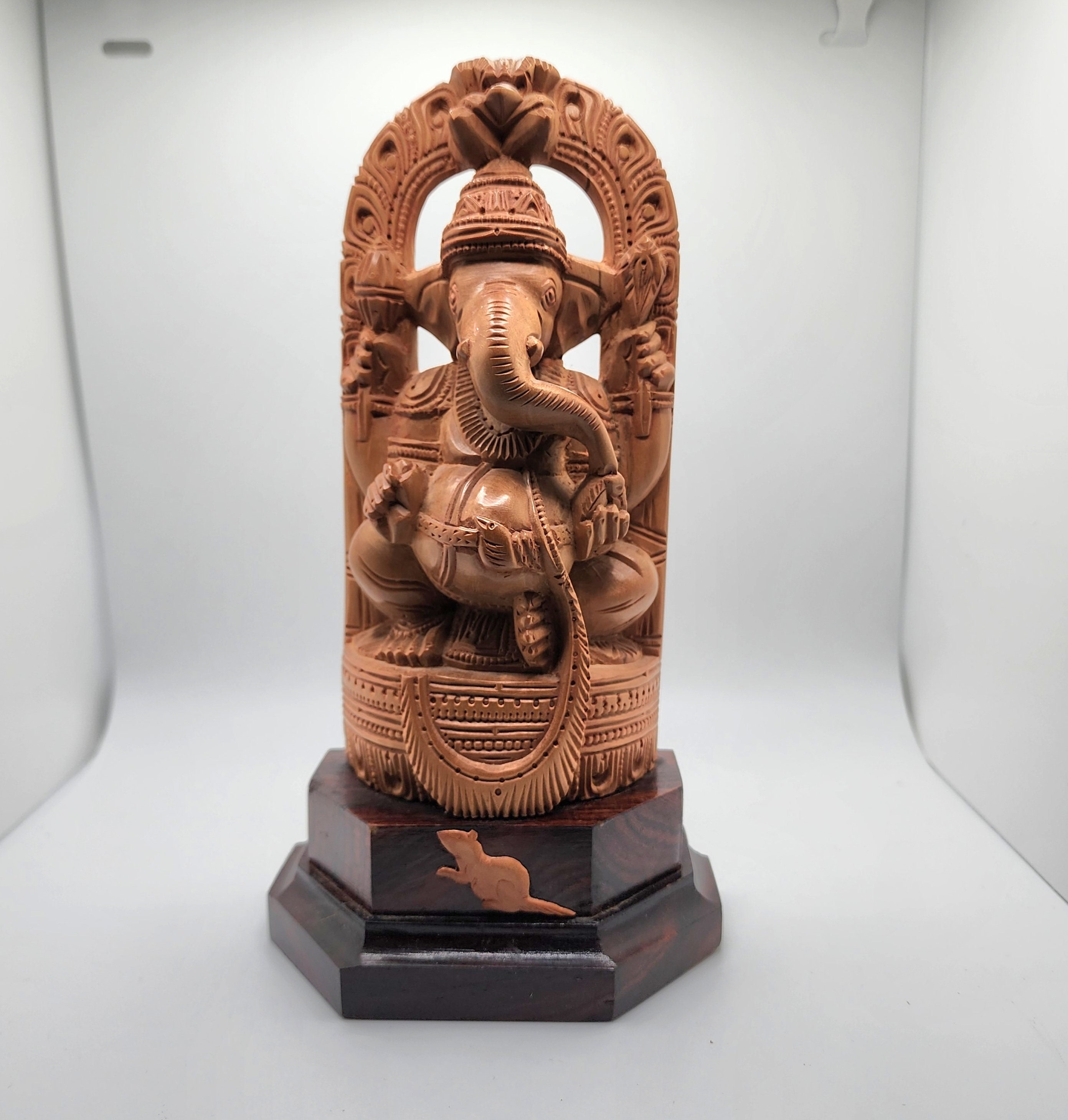 Lord Ganesh Sandalwood Statue With Rosewood Base, Ganpati Idol, Diwali Decor, Hindu God Sculpture, Mandir Statue, Home Decor, Office Decor