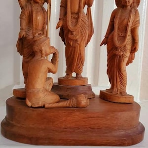 Estátua de Ram Sita Laxman Hanuman, Ram Darbar, Estátua do Senhor Rama, Figura de Sândalo, Arte Indiana, Arte Tradicional Indiana, Presente de Inauguração