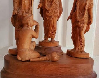 Ram Sita Laxman Hanuman Statue, Ram Darbar, Lord Rama Statue, Sandalwood Figure, Indian Art, Indian Traditional Art, Housewarming Gift
