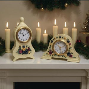 Vintage Floral Mantle Clock Set: Gold Accent Decorative Clocks