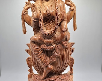Goddess Laxmi Sandalwood Statue. Laxmi Idol With Rosewood Base, Vintage Collection, Hindu God Sculpture, Home Mandir Statue, Idol For Pooja