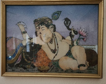 GANPATI WALL ART, Ganesha Elephant God Gemstone Artwork, Office Wall Decor, Wall Art Decor, Home Temple Decorations, Diwali Gift, Gift Item