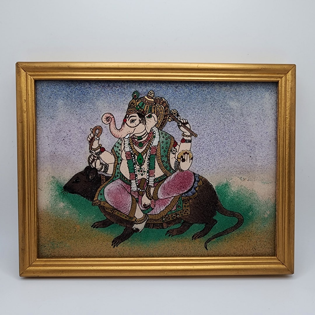 Lord Ganesha Gemstone Artwork Gemstone Painting Traditional Etsy