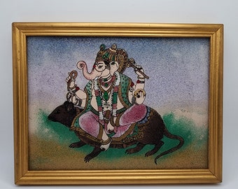 Gemstone Ganesha Wall Art, Elephant God, Indian Home Decor