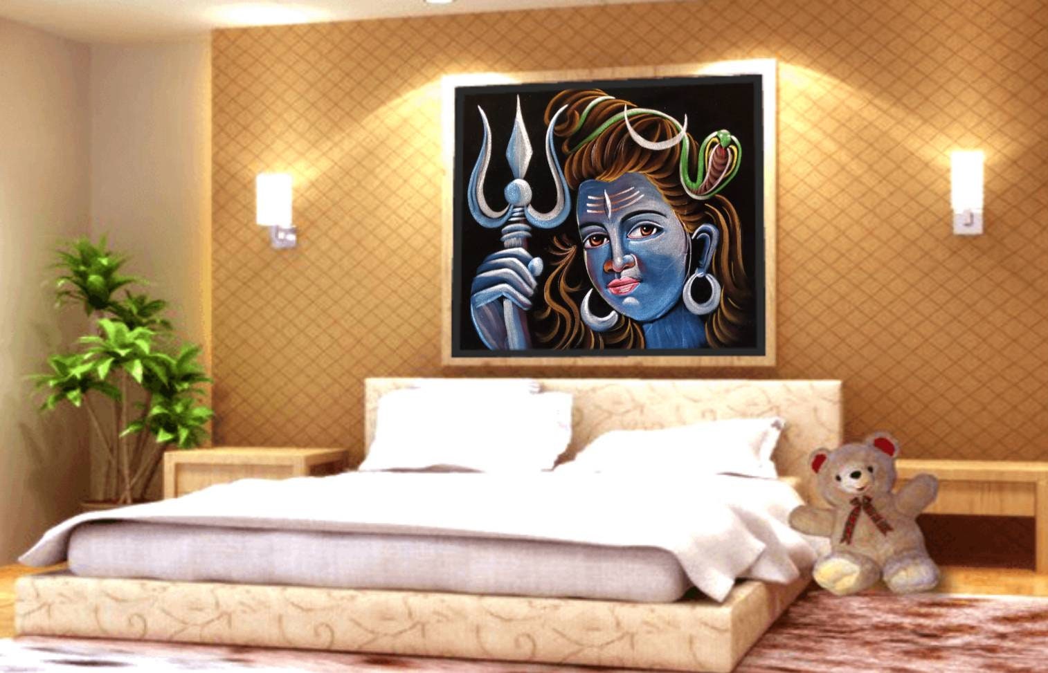 LORD SHIVA PAINTING, Hindu God Lord Shiva Wall Decor, Mahadev Oil ...