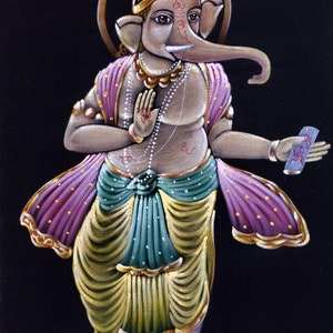 Ganesha Oil Painting OnVelvet, Lord Ganesha Wall Decor, Traditional Art, Indian Home Mandir Art, Home Decor, Office Decor, Diwali Gift