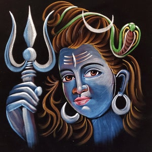 LORD SHIVA PAINTING, Hindu God Lord Shiva Wall Decor, Mahadev oil Painting Portrait, Wall Art Decor, Home Decor, Temple Decor, Office Decor