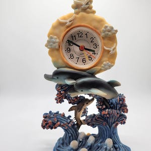 Vintage Resin Dolphin Clock, Nautical Home Decor, Vintage Resin Clock, Vintage Mantel Clock, Tabletop Decor, Housewarming Gift, Wedding Gift