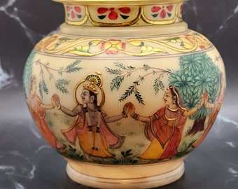 ANTIQUE MARBLE POT, Indian Marble Flower Vase, Unique Indian Heritage Home Decor, Hand Painted Pots, Table Decor, Wedding Gift, Gift For Mom