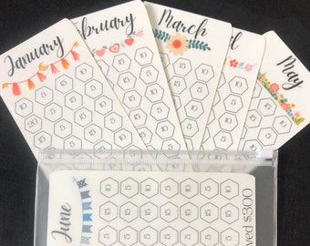 12 Month Savings Challenge | Laminated Cash Stuffing Tracker | Reusable Budget Binder Insert | Monthly Saving | Cash Envelope