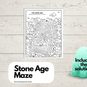 Stone Age Maze Puzzle, Labyrinth Game, Printable Activity, Instant Download Family Games