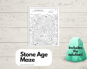 Stone Age Maze Puzzle, Labyrinth Game, Printable Activity, Instant Download Family Games