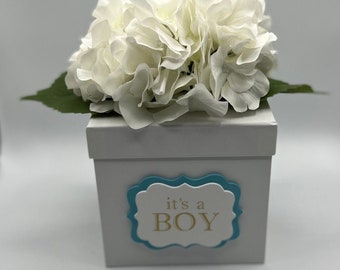 Baby Shower Centerpiece | White Box Centerpiece | It's a Boy Décor | Baby Shower Décor | Hydrangea Centerpiece