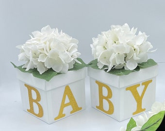 Baby Shower Centerpiece | White Box Centerpiece | Gender Reveal Party | Baby Shower Décor | Hydrangea Centerpiece | Baby Letters | Baby Gift