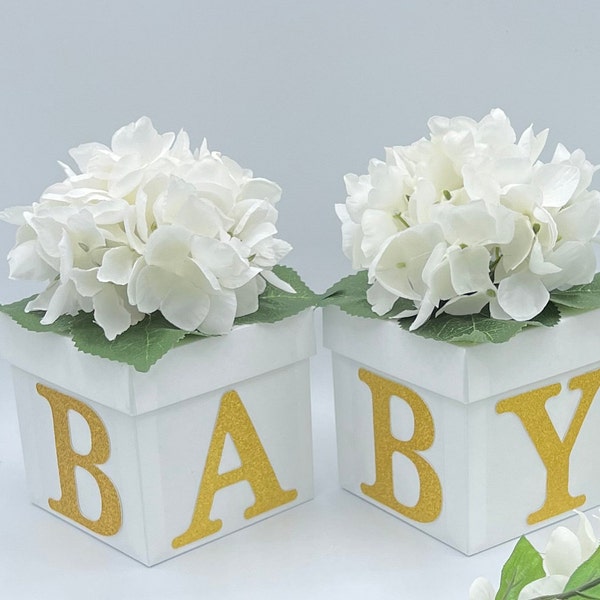 Baby Shower Centerpiece | White Box Centerpiece | Gender Reveal Party | Baby Shower Décor | Hydrangea Centerpiece | Baby Letters | Baby Gift