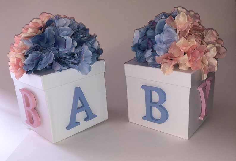 Hydranges Centerpiece Gender Reveal Party White Box Centerpiece Baby Letters Baby Shower Centerpiece Baby Shower Decor Baby Gift