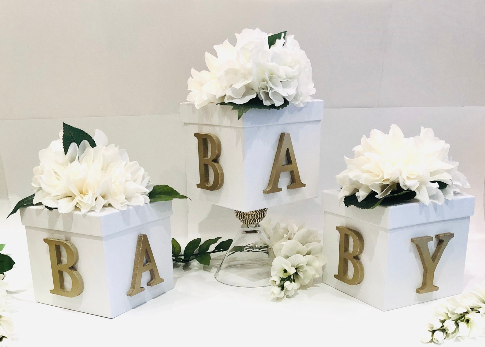 Baby Shower Centerpiece White Box Centerpiece Gender Reveal Party Baby