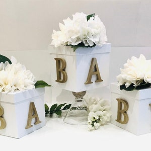 Baby Shower Centerpiece | White Box Centerpiece | Gender Reveal Party | Baby Shower Décor | Hydrangea Centerpiece | Baby Letters | Baby Gift