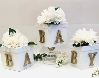 Baby Shower Centerpiece | White Box Centerpiece | Gender Reveal Party | Baby Shower Décor | Hydrangea Centerpiece | Baby Letters | Baby Gift