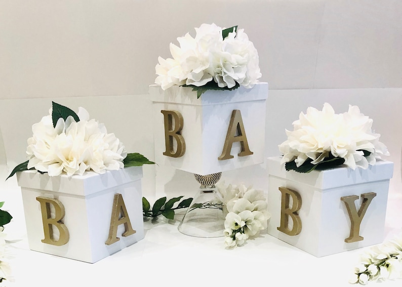 Hydranges Centerpiece Gender Reveal Party White Box Centerpiece Baby Letters Baby Shower Centerpiece Baby Shower Decor Baby Gift