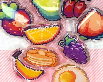 Pixel Art Fruit and Breakfast Pins