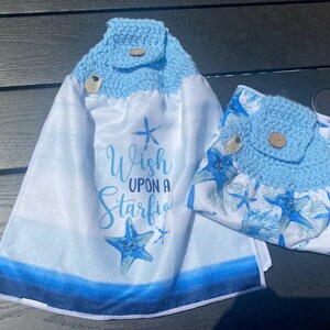 Hanging towels/ kitchen towels/ summer decor/ sea decor/ star fish kitchen towels/ blue decor/