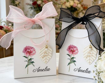Personalizowane torebki na prezenty z motywem kwiatów narodzin, eleganckie torebki na prezenty z wstążką, torebki na prezenty dla druhen z imieniem, torby urodzinowe, torebki na upominki na wieczór panieński