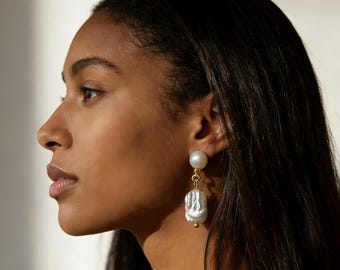 Vintage-inspired Gold-Plated Baroque Pearl Earrings | Uncrafted Irregular Dangle June Birthstone Treasure