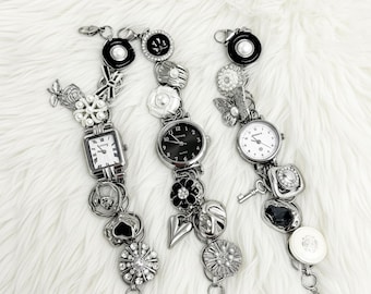 Vintage Charm Bracelet Watch - Retro Timepiece with Ornate Jewelry Charm Strap, Unique Vintage Watch