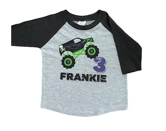 Custom birthday Tshirt- monster truck-baseball shirt