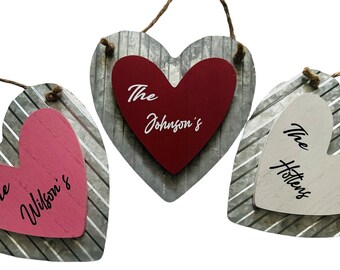 Personalized wooden Heart sign | valentine home decor | Valentines gift for friends and family | custom family last name sign |