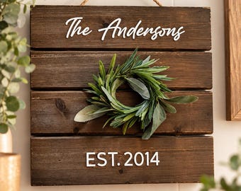 Personalized Family Name Sign, Custom Wooden Established Sign, Rustic Family Wall Decor, Wedding Gift, Anniversary or Housewarming Gift
