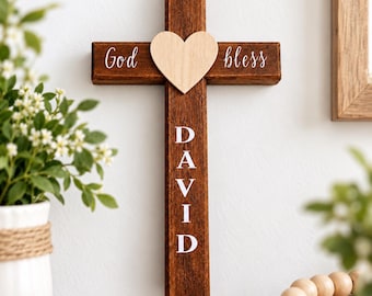Personalized Wooden Cross with Name, Christian Wall Decor, God Bless Cross, Baptism Gift, First Communion Gift, Religious Gift