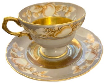 Vintage American Beauty Gold Gilt Tea Cup & Saucer Hand Painted Japan