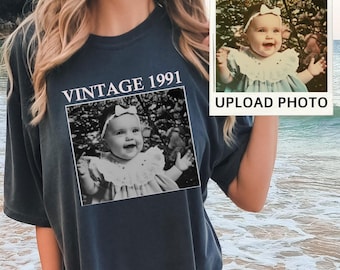 Personalized Birthday Shirt, Custom Photo and Year Birthday Comfort Colors Shirt, Custom 30th 40th Birthday Gift, Vintage 1995 Shirt
