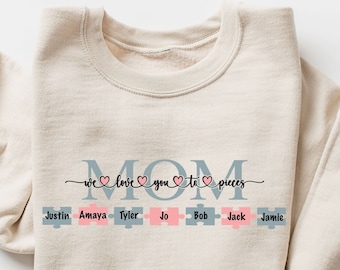 Mom We Love You to Pieces, Cute Mom Shirt, Personalized Mom Gift, Mom Puzzle Pieces, Mothers Day Shirt, Mom Birthday Gift, Mom To Be Shirt