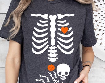 Skeleton Halloween Maternity Shirt, Funny Pregnancy Announcement Tshirt, Halloween Maternity Shirt, Fall Mom Shirt, Pregnancy Reveal Gift