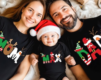 Personalized Mom Dad Christmas Shirt,Monogram Family Christmas Tee,Matching Christmas Family Tee,Custom Name Christmas Sweatshirt,Xmas Gift