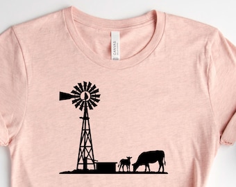 Windmill Farm Animal Print, Farmer Gift, Farming Life Shirt, Farm Animals Shirt, Cow Print Shirts, Ranch Life Shirt, Cowgirl Shirt