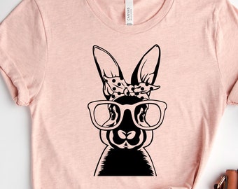 Easter Bunny Shirt | Cute Bunny Bow Tie Shirt | Easter Outfits For Girls Kids | Happy Easter Tshirt | Easter Day Gifts | Rabbit With Glasses