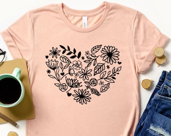 Wildflowers Heart Shirt, Valentine Heart, Dandelion Shirt, Floral Tee, Valentine Gift, Gifts For Her, Gifts For Mom