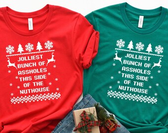 Jolliest Bunch Of Assholes This Side Of The Nuthouse, Christmas Reindeer Shirt, Christmas Tree Shirt, Couples Gift, Family Christmas Pajamas