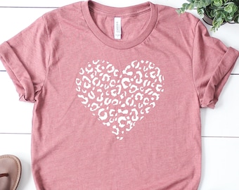 Leopard Heart Print, Heart Shape Shirt, Gift For Wife, Gift For Mom, Couples Shirt, Gift For Girlfriend, Leopard Pattern Shirt, Love Shirt