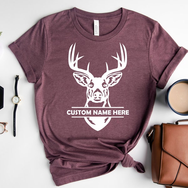 Personalized Buck Taxidermy Print, Hunting Lover Shirt, Deer Hunting Tee, Buck Silhouette Tshirt, Camping Shirt