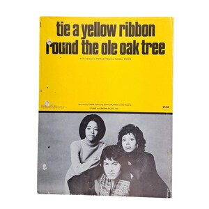 Vintage Knyt ett gult band runt Ole Oak Tree Noter 1973 Tony Orlando