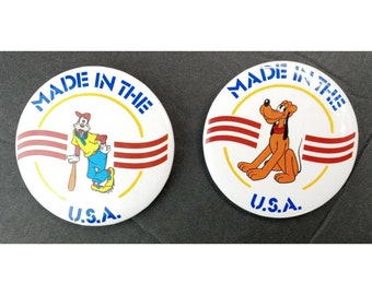 Pluto Goofy Made In USA Pins Buttons 1986 Vintage Disney Lot of 2 Advertising