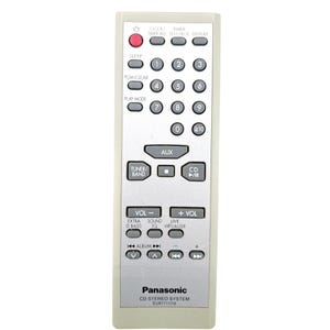 May include: A Panasonic CD stereo system remote control with a silver and gray face and a beige frame. The remote has numerous buttons for power, sleep, volume, and CD functions. The model number EUR7711110 is printed at the bottom.